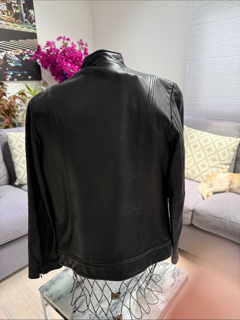 Classic Black Leather Zip Front Jacket - Picture 4 of 6